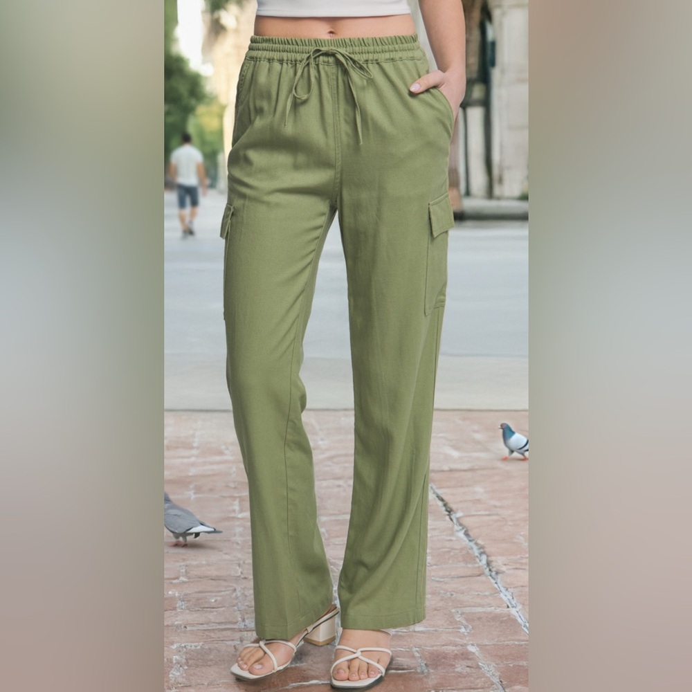 Love Tree Straight Leg Linen Cargo Pants